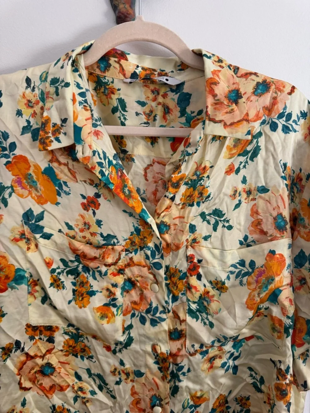 ZARA yellow floral silky button down top - Picture 8 of 8